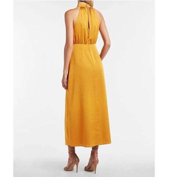 NEW EXPRESS Golden HONEY SATIN HALTER MAXI DRESS - Picture 2 of 14